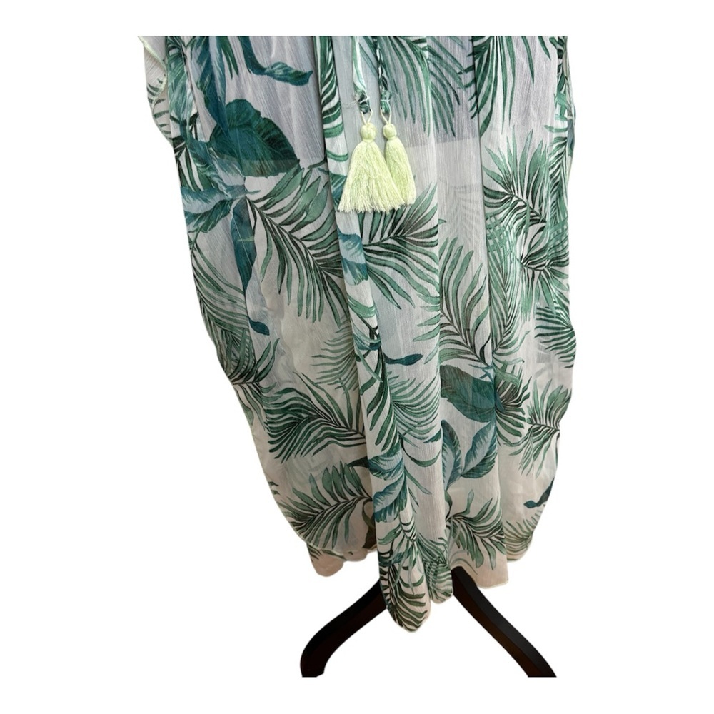 Kona Sol Tropical Palm Leaf Midi Dress Cover Up M Green Resort Vacation Tassel - Picture 2 of 14